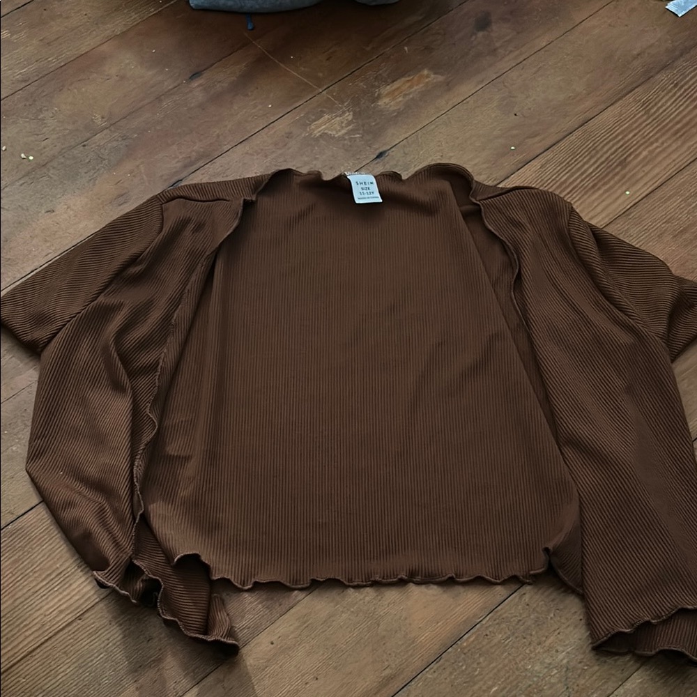 Brown Ribbed Open Cardigan
